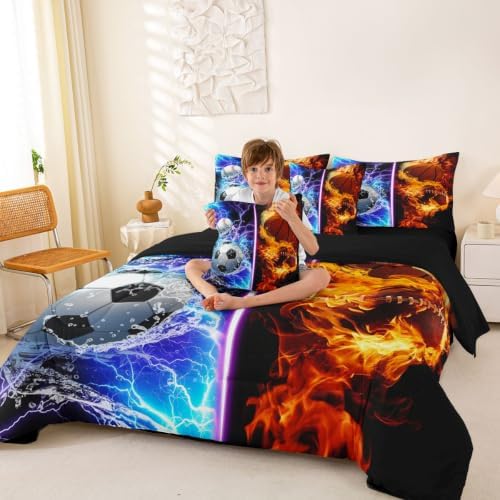 Erosebridal Baseball Soccer Basketball Football Comforter Set with Sheets -