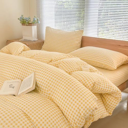 NSNLGSGC Yellow Gingham Duvet Cover Set, King