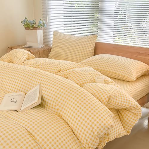 NSNLGSGC Yellow Gingham Duvet Cover Set, Twin