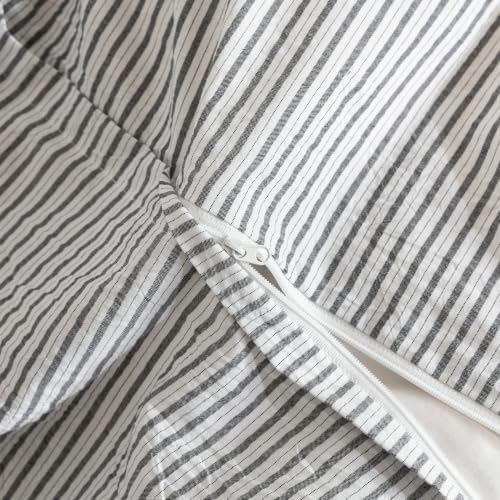 JIYUAN Oversized King Washed Cotton Duvet Cover Set, Linen-Like Pinstripe