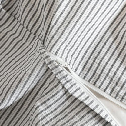 JIYUAN Oversized King Washed Cotton Duvet Cover Set, Linen-Like Pinstripe