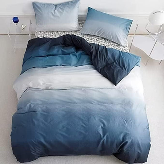 Houseri Gradient Blue and White Comforter Set - Full Size Lake Blue Bedding for Teen Boys and Girls - Soft Comfy Dorm Bedding