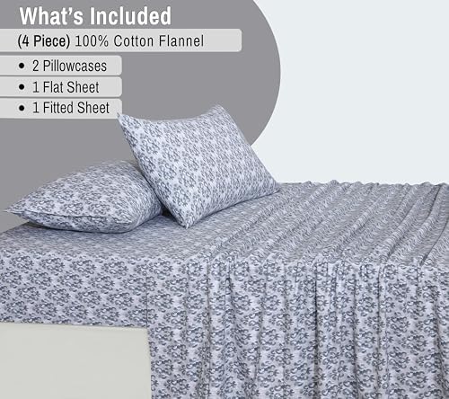 RUVANTI Flannel Sheets Set King Size, Damask