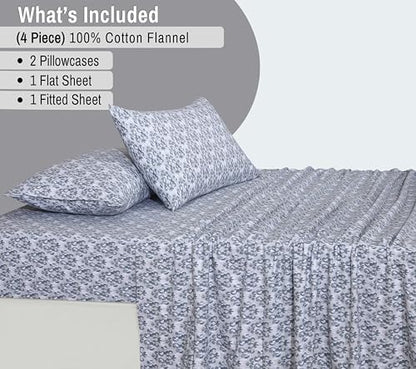 RUVANTI Flannel Sheets Set California King Size, Damask