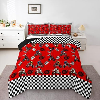 Feelyou Dirt Bike Comforter Set Twin Size Racing Motocross Rider Bedding Set for Kids Boys Girls Motorbike Duvet Quilt Motorcycle Bedroom Decor Extreme Sports Microfiber 2 Pcs with 1 Pillow Cases