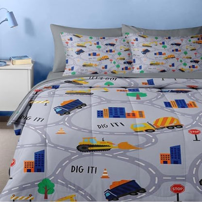 Nesker Twin Comforter Set for Boys, 5 Pieces Truck Bedding for Kids