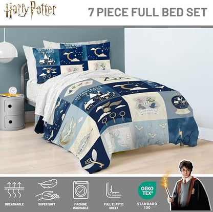 Harry Potter Full Size Comforter Set 7 Piece Soft Hogwarts Bedding, Multi