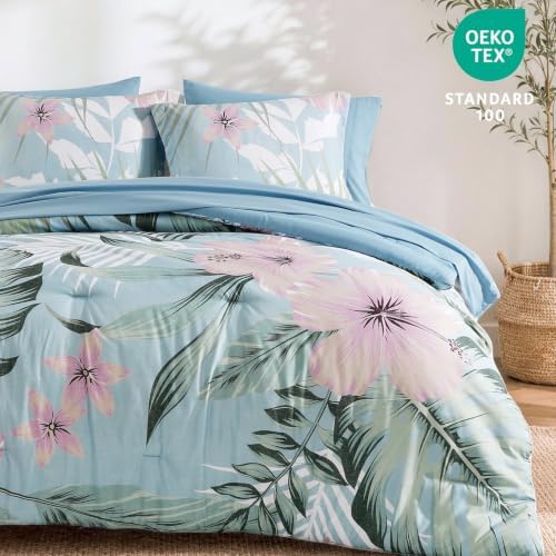 Queen Comforter Set - 7 Pieces Soft Floral Bed in a Bag Queen Bedding Sets