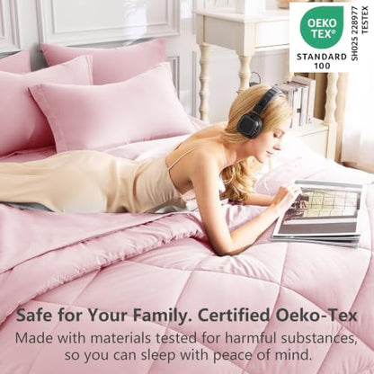 CozyLux Twin Comforter Set 68"x88" Pink - 5 Piece Bed in a Bag