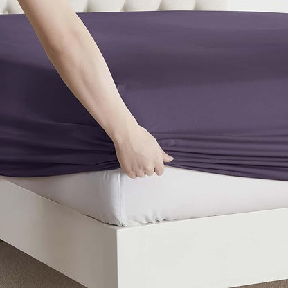 Clara Clark Cal King Sheets, 6 Piece Set - Hotel Luxury Sheets for Cal King Size Bed, Super Soft Bedding Set, Cal King Size, Eggplant Purple