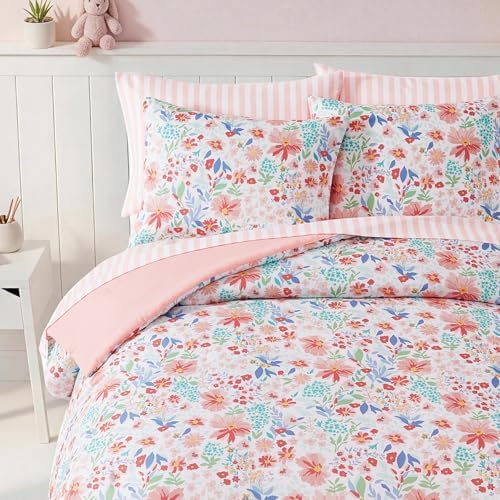 Twin Comforter Set for Girls - 5 Pieces Pastel Floral Twin Bedding Sets
