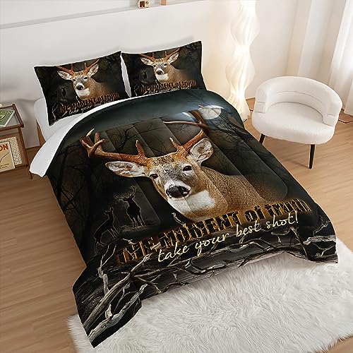 HOSIMA Deer Comforter Forest Hunting Bedding Sets for Teen Boys Mens Bedroom Essentials RV Inside Decor,Western Bedding Set Wildlife Animal Comforter Full Size with 2 Pillowcases.