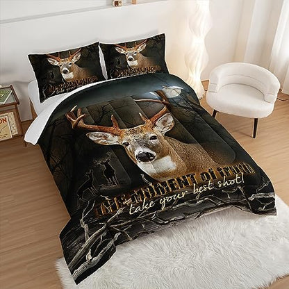 HOSIMA Deer Comforter Forest Hunting Bedding Sets for Teen Boys Mens Bedroom Essentials RV Inside Decor,Western Bedding Set Wildlife Animal Comforter Full Size with 2 Pillowcases.