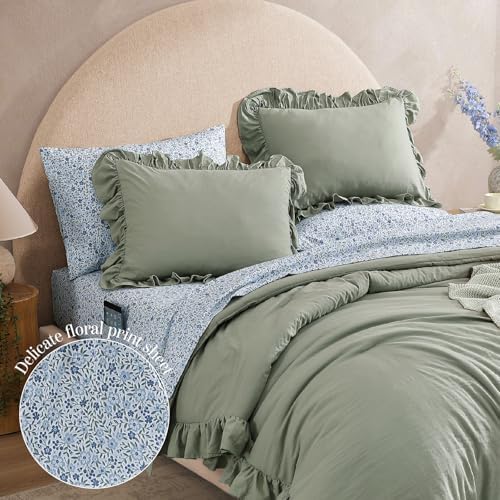 BLOOMHAVEN Oversized King Comforter Sets-7 Pieces Ruffle Bedding