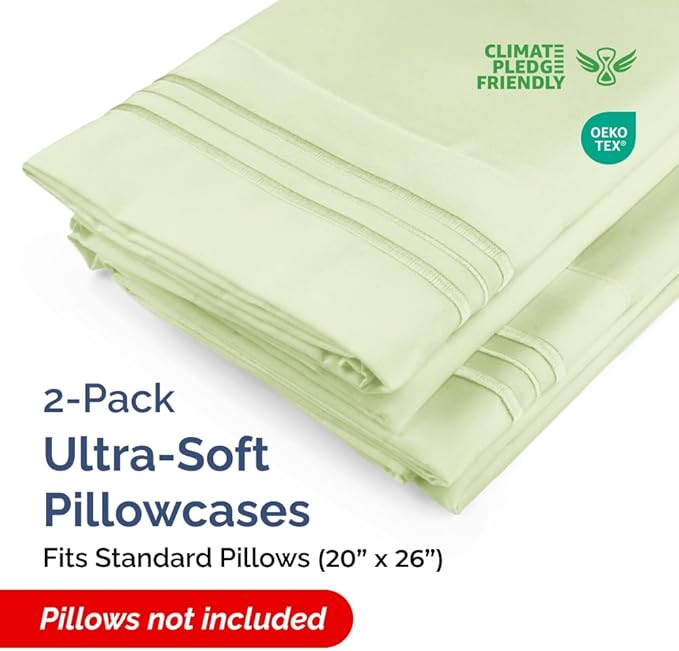 Standard Pillow Cases Set of 2 - Ultra-Soft Hotel Quality Pillowcase Covers - Comfy & Wrinkle Free - Stain and Fade Resistant - Machine Washable Pillow Protectors - 2 Piece Set - Light Sage Green