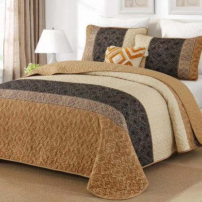 Cottolester Fall Twin Quilt Set for Dorm Bedding,2 Pieces Brown Bedspread