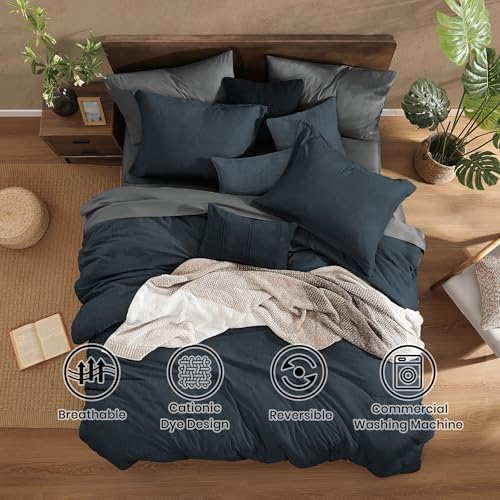 Monbix Oversized Queen Comforter Set 7 Pieces Navy Blue Bed in a Bag