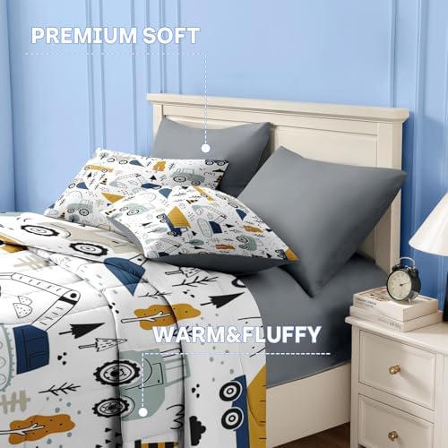 Nesker Full Comforter Set for Boys, 7 Pieces Truck Bedding for Kids