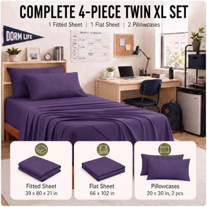 CozyLux Twin XL Sheet Set 4-Piece, 21-Inch Deep Pocket, Soft Brushed Feel