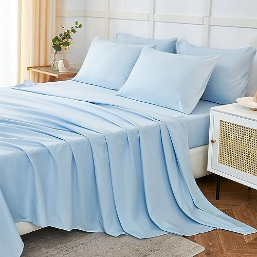 ILAVANDE King Size 6 Piece Bed Sheets Set, Baby Blue - 1800 Series Microfiber, Deep Pockets, Wrinkle & Fade Resistant, 5-Star Hotel Sleeping Experience