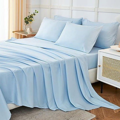 ILAVANDE King Size 6 Piece Bed Sheets Set, Baby Blue - 1800 Series Microfiber, Deep Pockets, Wrinkle & Fade Resistant, 5-Star Hotel Sleeping Experience