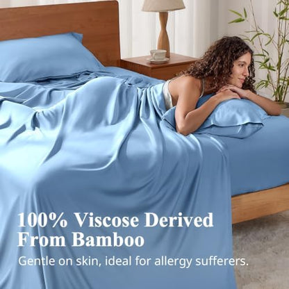 Bamboo Viscose Sheet Set Full Size, Cooling Sheets Bed Set 4pcs