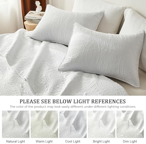 akkialla King Quilt Bedding Set,White Ultrasonic King/Cal King Quilt Set,Lightweight Soft Bedspread Coverlet,Modern Style Coin Pattern Bed Cover for All Seasons,3 Piece(1 Quilt,2 Pillow Shams)