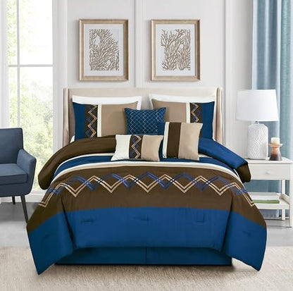 Chezmoi Collection 7-Piece Zigzag Embroidered Comforter Set, King Size
