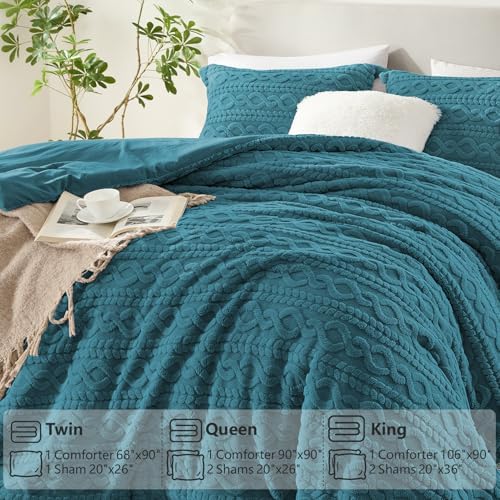 Homelike Moment Fleece Queen Comforter Set Blue, Fluffy Bed Set 3 Piece