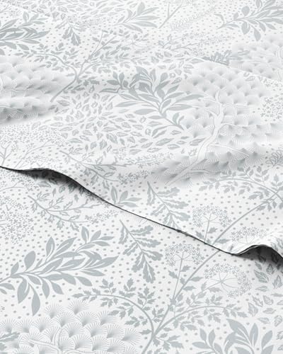 King 4 Piece Floral Sheet Set - Soft, Breathable & Cooling - Gray Ferns