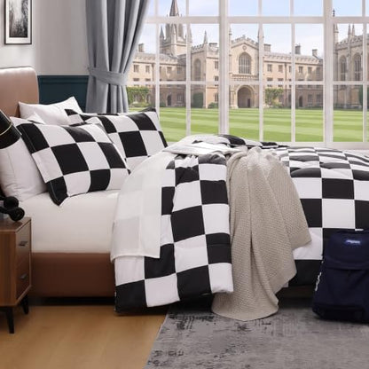 Andency Checkered Comforter King, Black and White Gingham Plaid Bedding Set