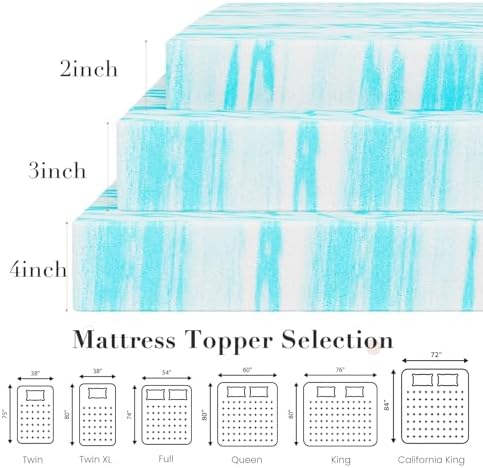 DUMOS Memory Foam Mattress Toppers, Thick Mattress Pad Cooling Gel Infused Soft Comfy Breathable for Sleeper Sofa Couch RV Camper, CertiPUR-US Certified, Blue, 2 Inch, Twin XL Size