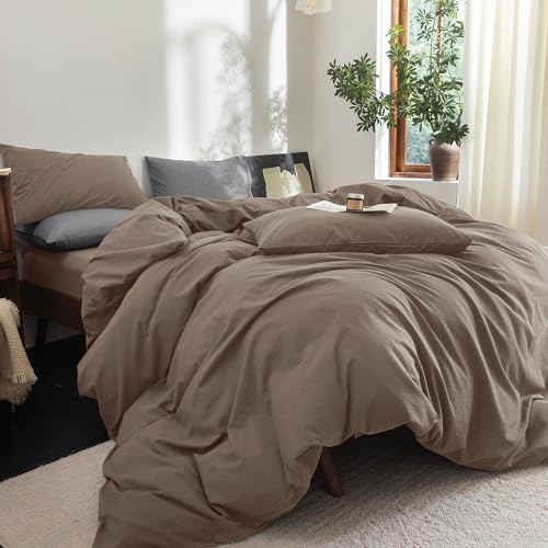 FOSSA Duvet Cover Set 100% Washed Cotton Linen Feel Super Queen