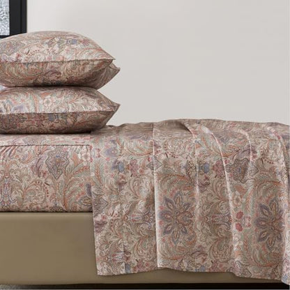 FADFAY 100% Cotton King Vintage Brown Paisley Sheet Set