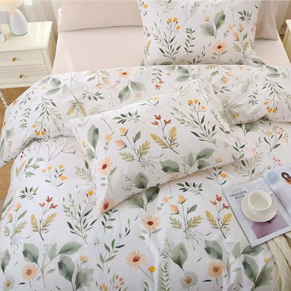 MUXHOMO Garden Leaves Bed in a Bag King 7 Pieces, King Comforter Set Reversible Botanical Flowers Design, Ultra Soft & Breathable Bedding Sets with Comforter, Sheets, Pillowcases & Shams