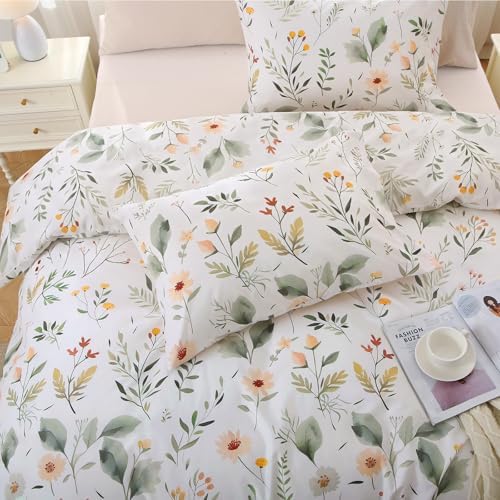 MUXHOMO Garden Leaves Full Comforter Set, Elegant Floral Print Bed in a Bag 7 Pieces, Ultra Soft & Breathable Reversible Botanical Pattern Bedding Set with Comforter, Sheets, Pillowcases, and Shams