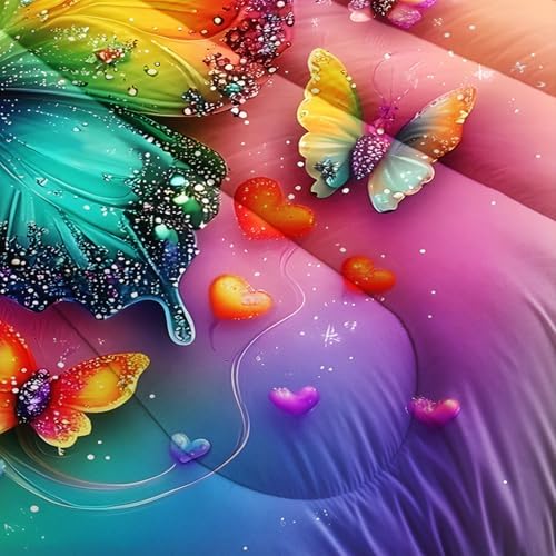 QOOMO Rainbow Butterfly Kids Comforter Set Twin Size