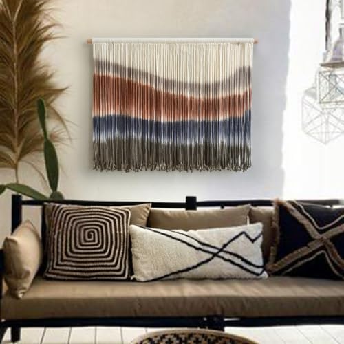 Flber Macrame Wall Hanging Blue Dip Dye for Bedroom 27" W x 19" L