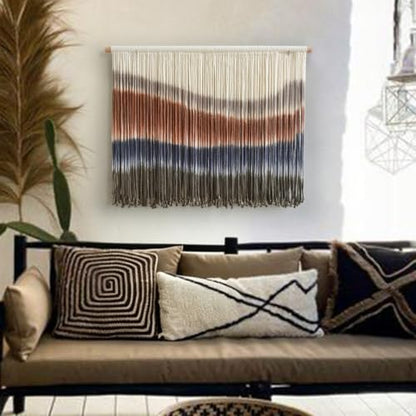 Flber Macrame Wall Hanging Blue Dip Dye for Bedroom 27" W x 19" L