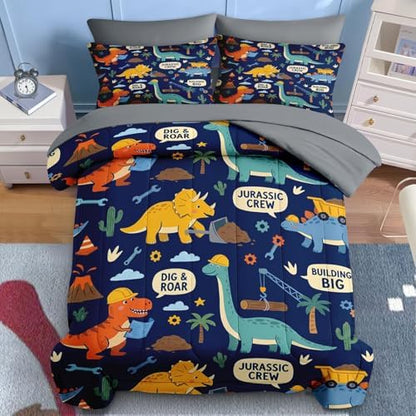 Nesker Twin Comforter Set for Boys, 5 Pieces Dinosaur Bedding for Kids
