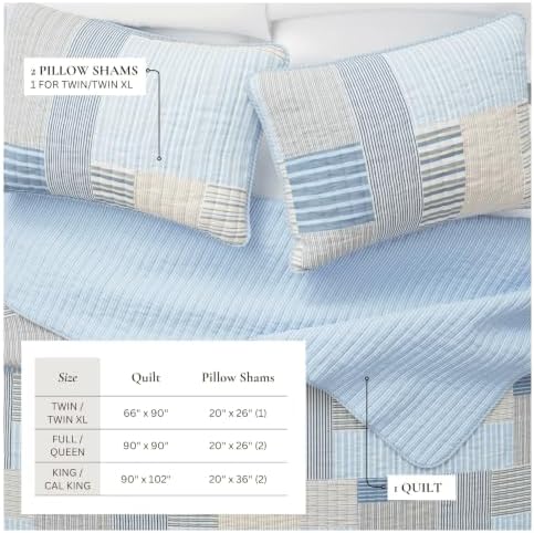 Great Bay Home Striped Quilt Set - 2-Piece Twin/Twin XL Size Patchwork Bedding Set - Lightweight, All-Season, Reversible Bedspread (Blue Stripe Patchwork)