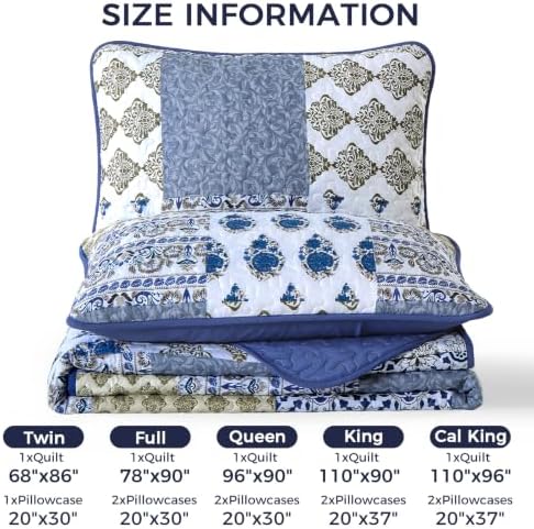 Mybedsoul Boho Quilt King Size, Patchwork Floral Bedding Set, Aqua Blue