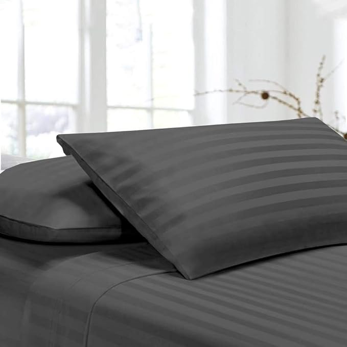 Comfort Beddings Standard Pillowcases Set of 4 – 100% Organic Cotton, 600 Thread Count Sateen, Soft & Comfy Pillow Covers with Envelope Closure, Grey Stripe, Standard Size 20 x 26 Inches