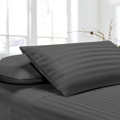 Comfort Beddings Standard Pillowcases Set of 4 – 100% Organic Cotton, 600 Thread Count Sateen, Soft & Comfy Pillow Covers with Envelope Closure, Grey Stripe, Standard Size 20 x 26 Inches