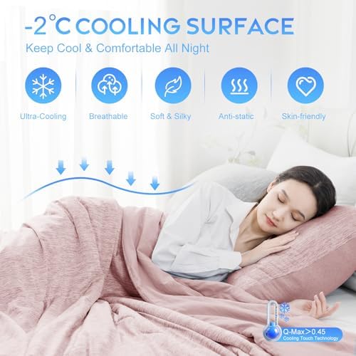 CHOSHOME Cooling Comforter Cooling Blanket, Q-Max 0.45 Cool Sleeping Summer Blanket for Hot Sleeper Night Sweats, Super King 96" x 120", Pink