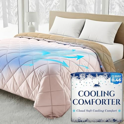 Cooling Comforter - BreezeWeave Cooling Blanket Full Size for Hot Sleepers & Deep Rest - Cloud Soft, Breathable, Ultra Durable, Easy Care, Reversible - 86 x 82 in (Pink & Beige)
