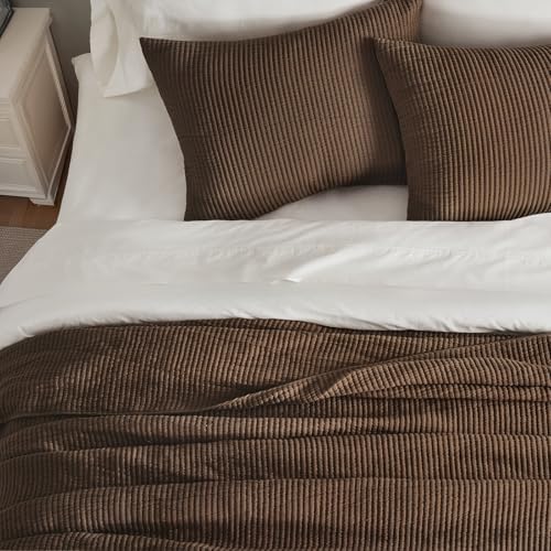 EVERGRACEHOME Cotton Ribbed Matelassé Coverlet Set, Queen, Sienna Brown