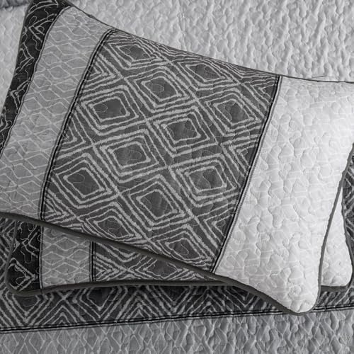 Cottolester Twin Quilt Set for Dorm Bedding,2 Pcs Black Grey Bedspreads
