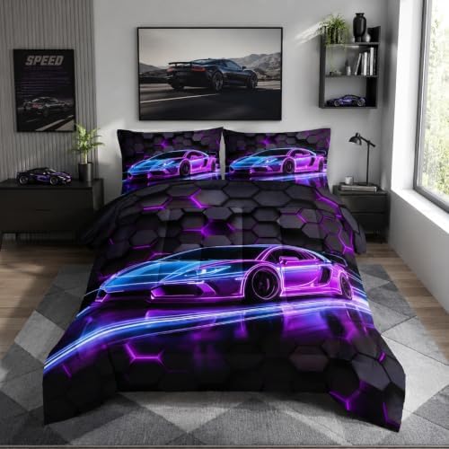 HOSIMA Neon Extreme Sports Race Car Twin Bedding Sets with 2 Pillowcases.