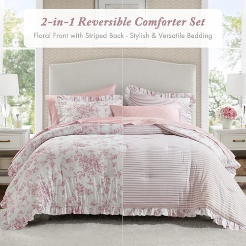 Madison Park Essentials Pink Floral Comforter Set with Sheets Cal King,7pc